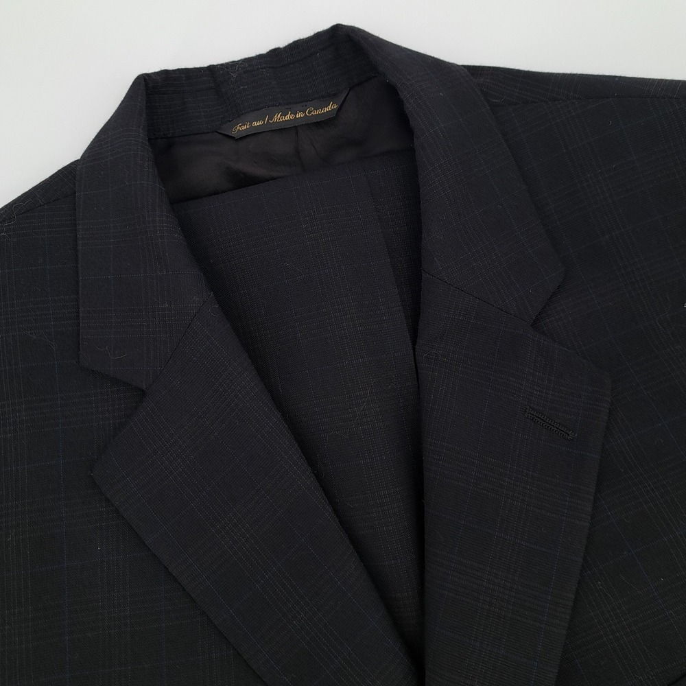 Jack Victor 2 Piece Suit Mens 46R 100% Wool Blue Glen Plaid 3-Button Pants 42x28